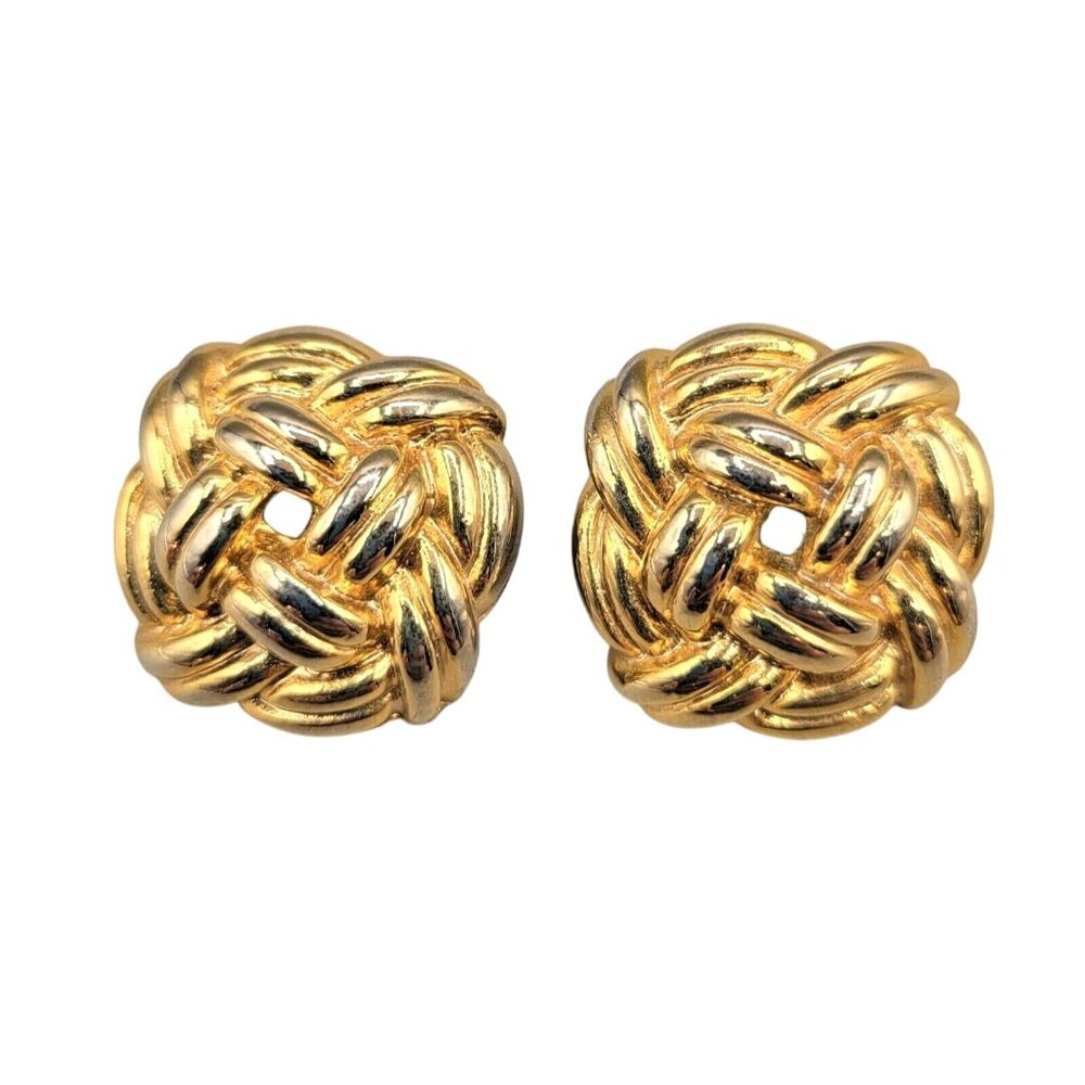 Double Love Knot Earrings Classic Traditional Gold Tone Post Stud 1980's